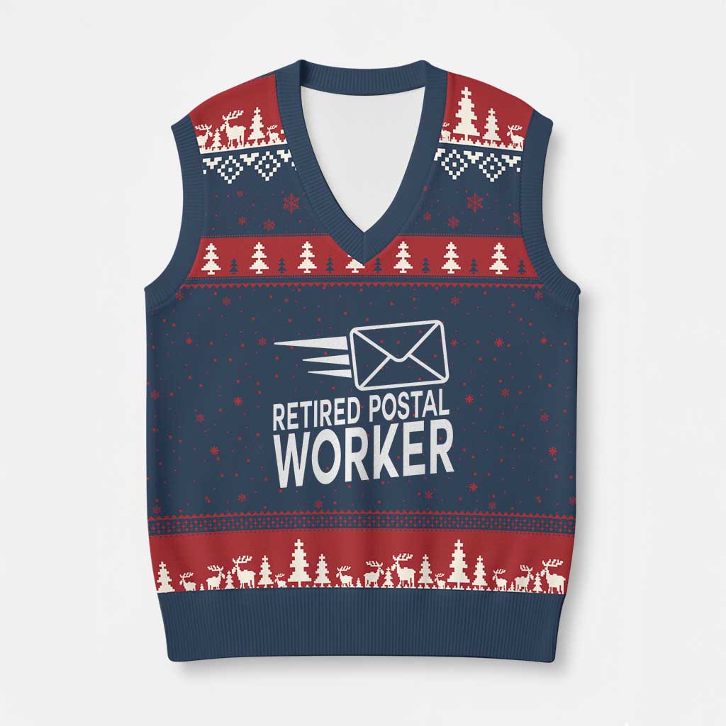 Retired Postal Worker V-Neck Knit Sweater Vest Mailman Postman Retirement Gifts TS10 Navy Red Print Your Wear