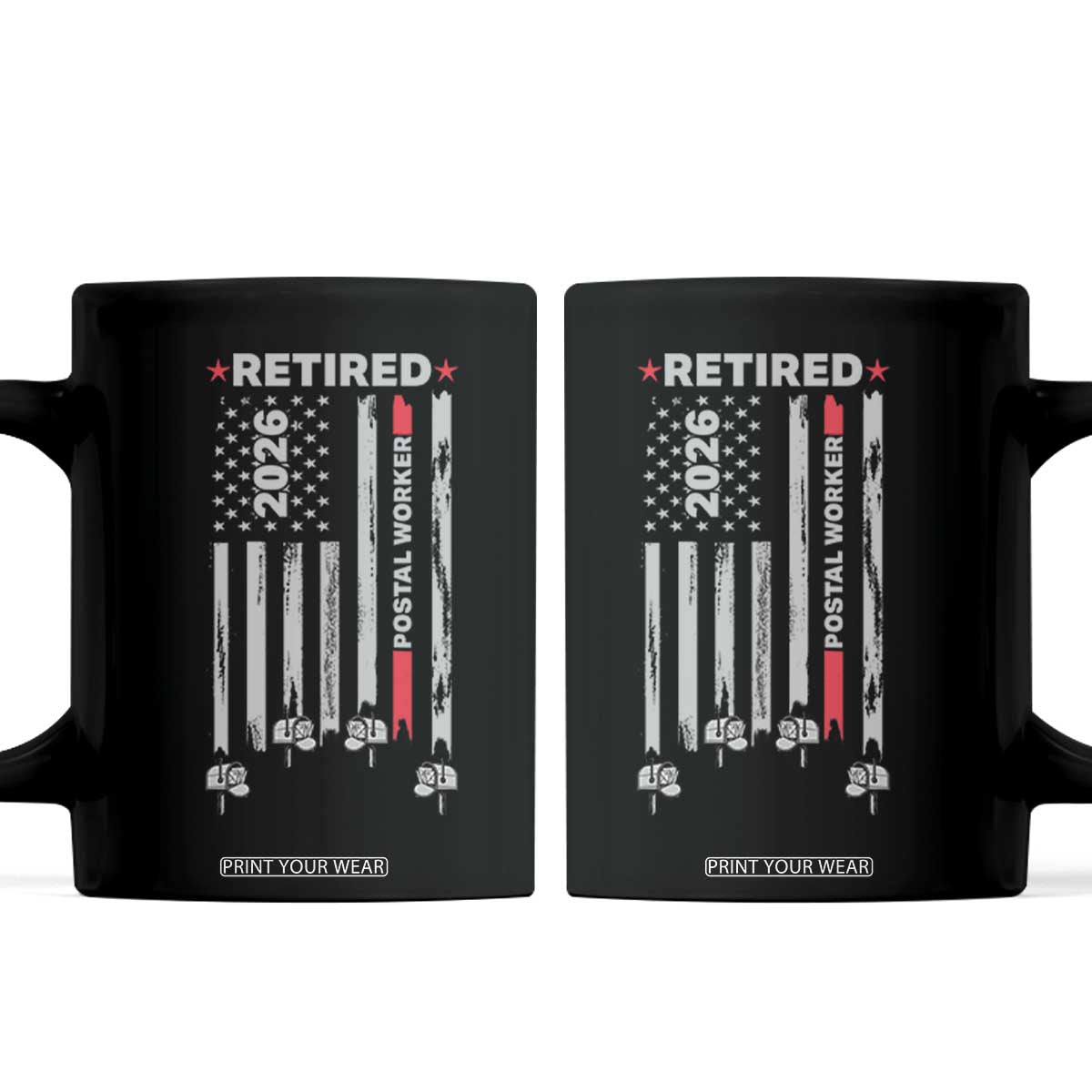 Retired Postal Worker 2026 Coffee Mug Retro US Flag Mailman Postman Retirement Gifts TS10 Black Print Your Wear