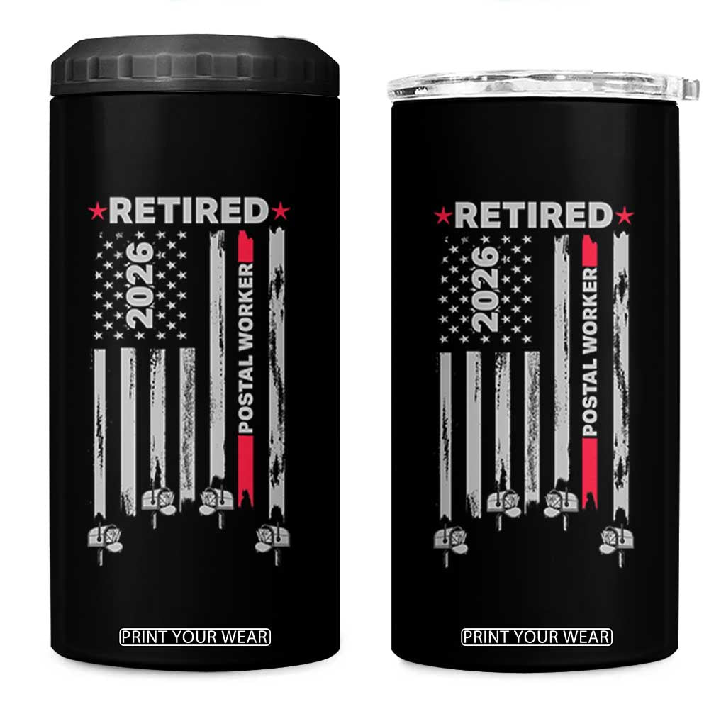 Retired Postal Worker 2026 4 in 1 Can Cooler Tumbler Retro US Flag Mailman Postman Retirement Gifts TS10 One Size: 16 oz Black Print Your Wear