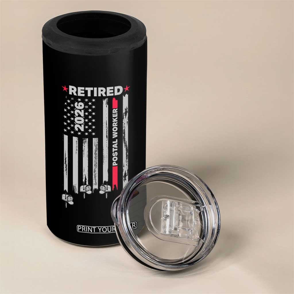 Retired Postal Worker 2026 4 in 1 Can Cooler Tumbler Retro US Flag Mailman Postman Retirement Gifts TS10 Print Your Wear