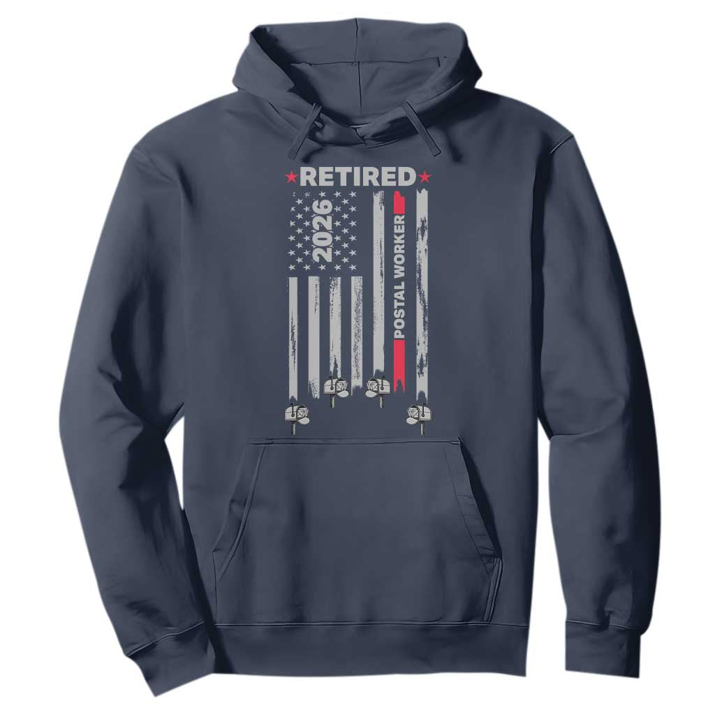 Retired Postal Worker 2026 Hoodie Retro US Flag Mailman Postman Retirement Gifts TS10 Navy Print Your Wear