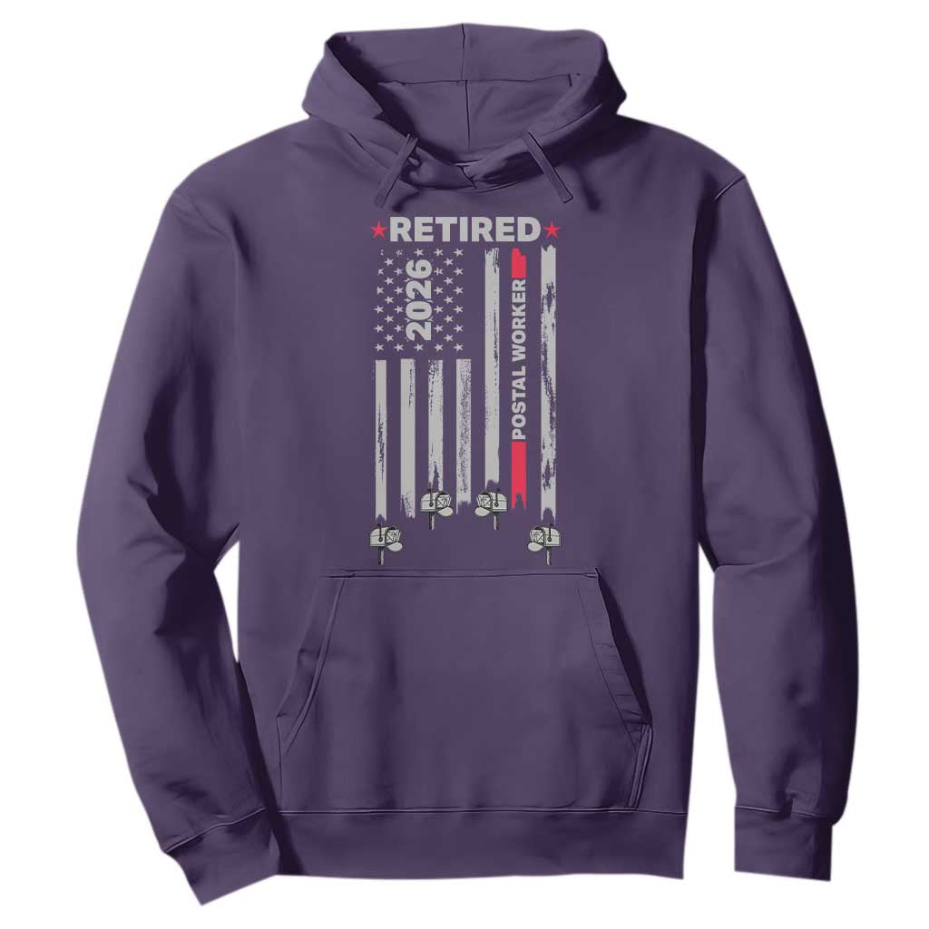 Retired Postal Worker 2026 Hoodie Retro US Flag Mailman Postman Retirement Gifts TS10 Purple Print Your Wear