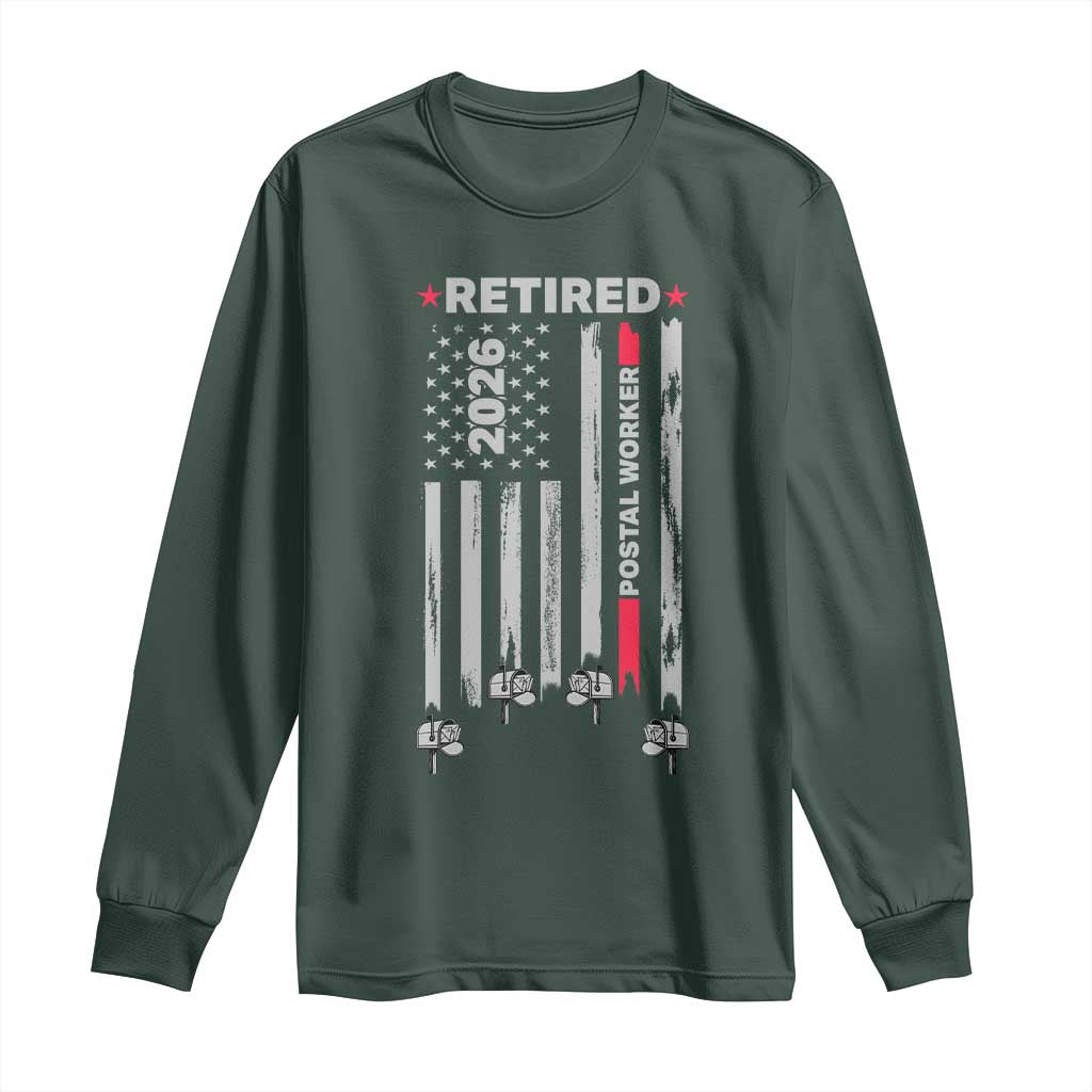 Retired Postal Worker 2026 Long Sleeve Shirt Retro US Flag Mailman Postman Retirement Gifts TS10 Dark Forest Green Print Your Wear