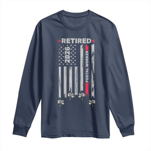 Retired Postal Worker 2026 Long Sleeve Shirt Retro US Flag Mailman Postman Retirement Gifts TS10 Navy Print Your Wear