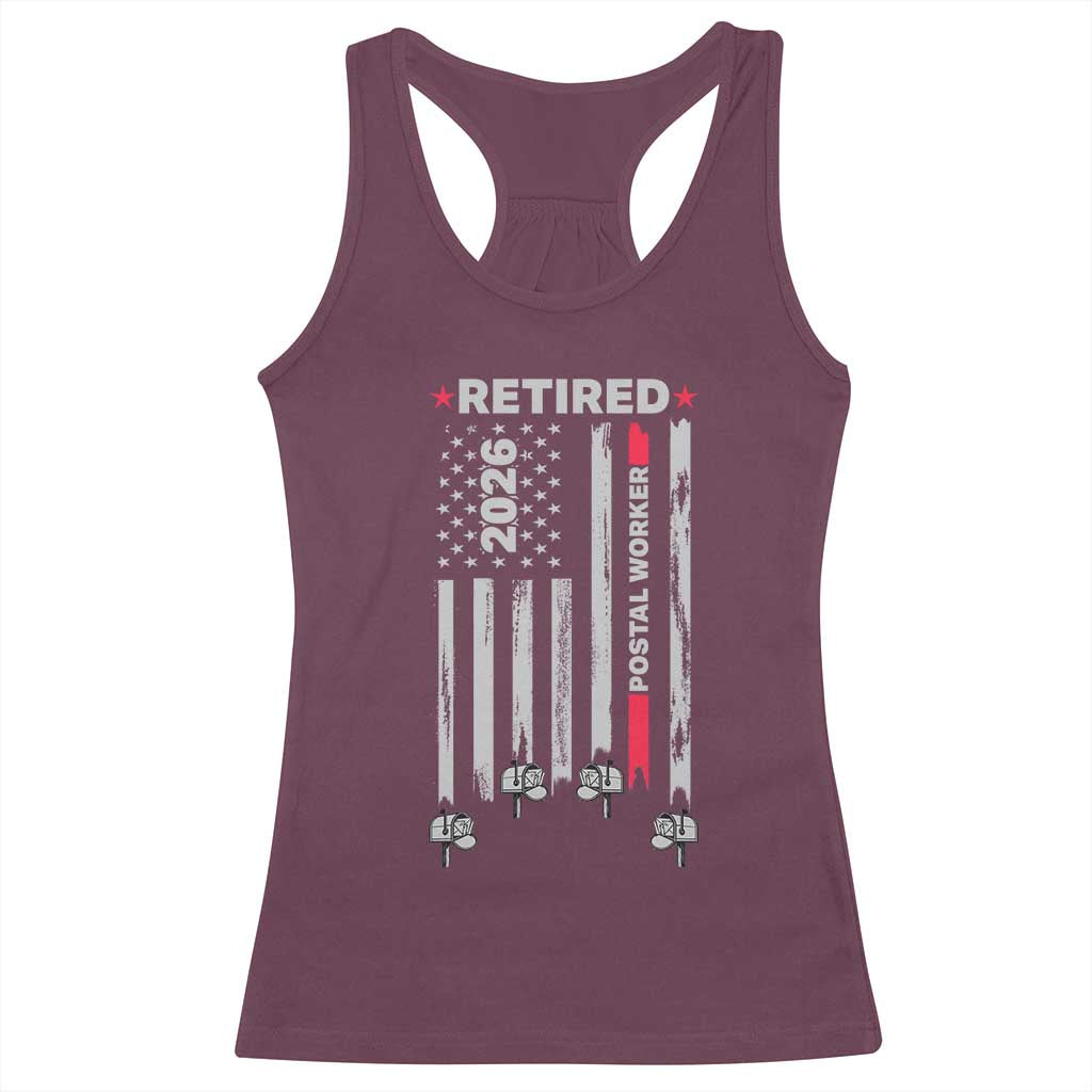 Retired Postal Worker 2026 Racerback Tank Top Retro US Flag Mailman Postman Retirement Gifts TS10 Maroon Print Your Wear