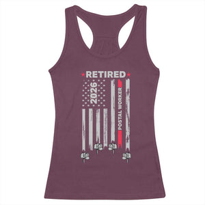 Retired Postal Worker 2026 Racerback Tank Top Retro US Flag Mailman Postman Retirement Gifts TS10 Maroon Print Your Wear