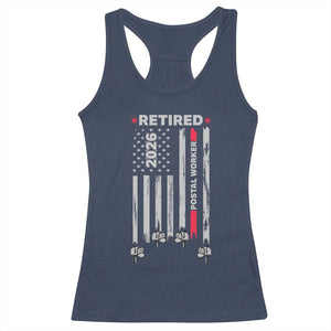 Retired Postal Worker 2026 Racerback Tank Top Retro US Flag Mailman Postman Retirement Gifts TS10 Navy Print Your Wear