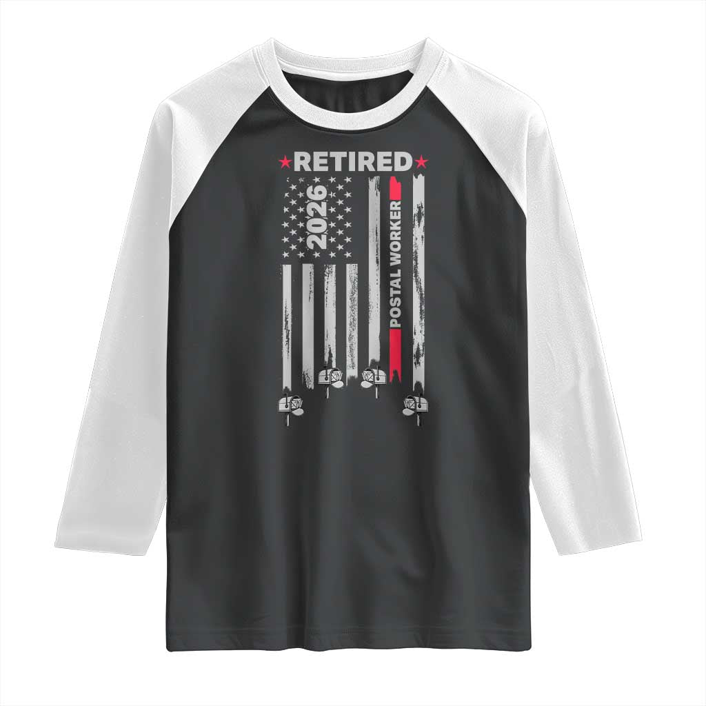 Retired Postal Worker 2026 Raglan Shirt Retro US Flag Mailman Postman Retirement Gifts TS10 Black White Print Your Wear