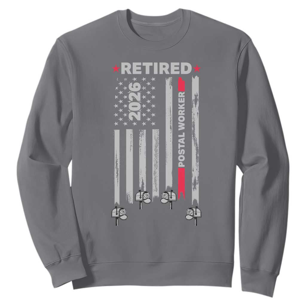 Retired Postal Worker 2026 Sweatshirt Retro US Flag Mailman Postman Retirement Gifts TS10 Charcoal Print Your Wear
