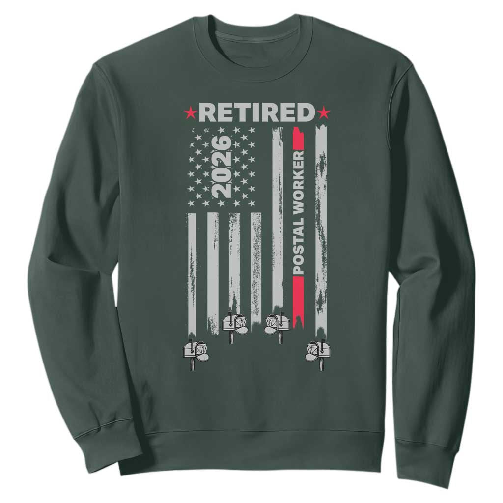 Retired Postal Worker 2026 Sweatshirt Retro US Flag Mailman Postman Retirement Gifts TS10 Dark Forest Green Print Your Wear