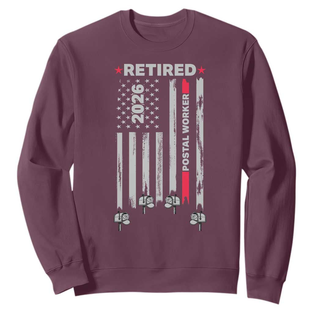 Retired Postal Worker 2026 Sweatshirt Retro US Flag Mailman Postman Retirement Gifts TS10 Maroon Print Your Wear