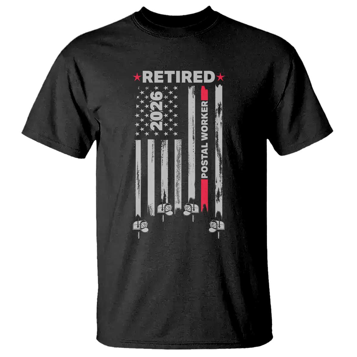 Retired Postal Worker 2026 T Shirt Retro US Flag Mailman Postman Retirement Gifts TS10 Black Print Your Wear