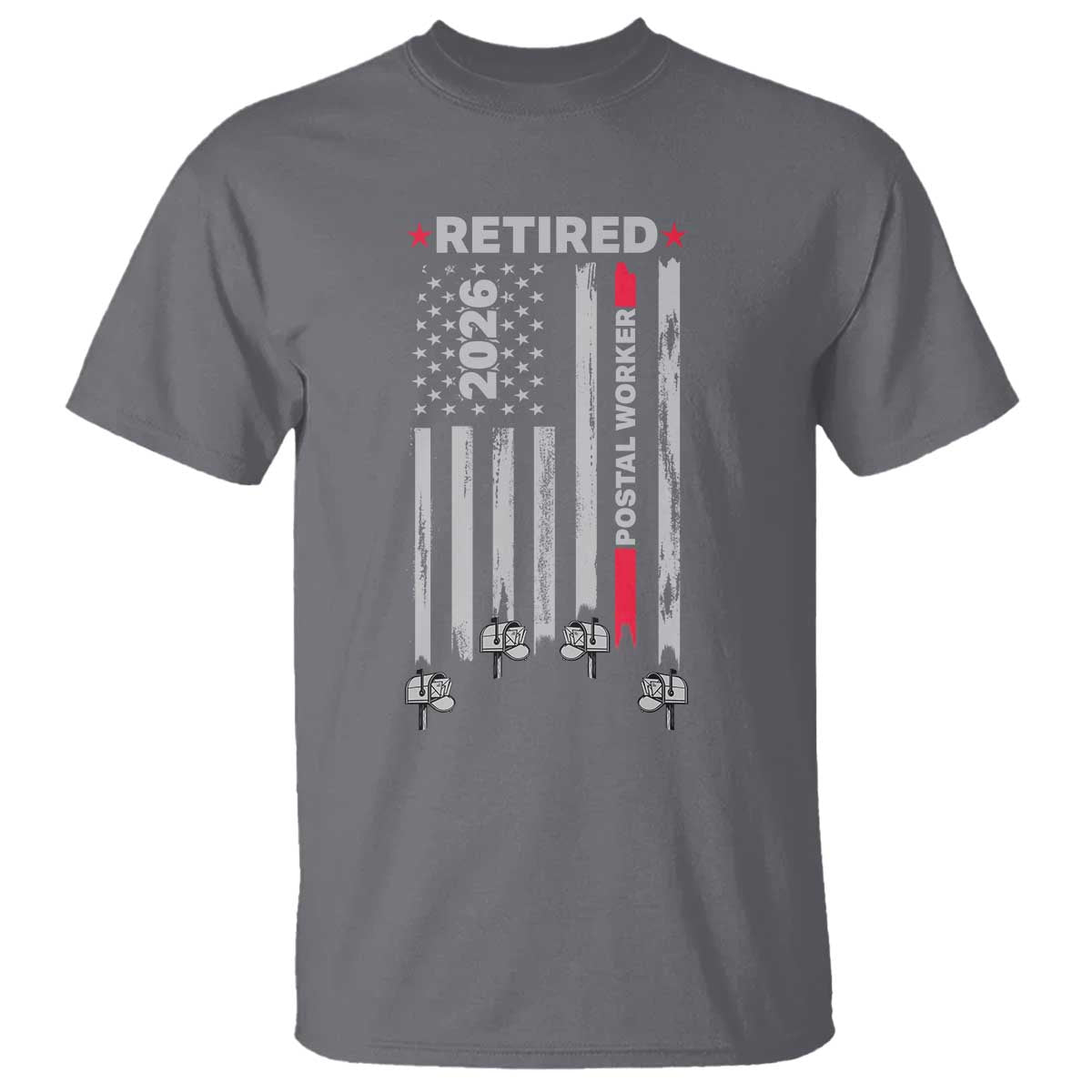 Retired Postal Worker 2026 T Shirt Retro US Flag Mailman Postman Retirement Gifts TS10 Charcoal Print Your Wear