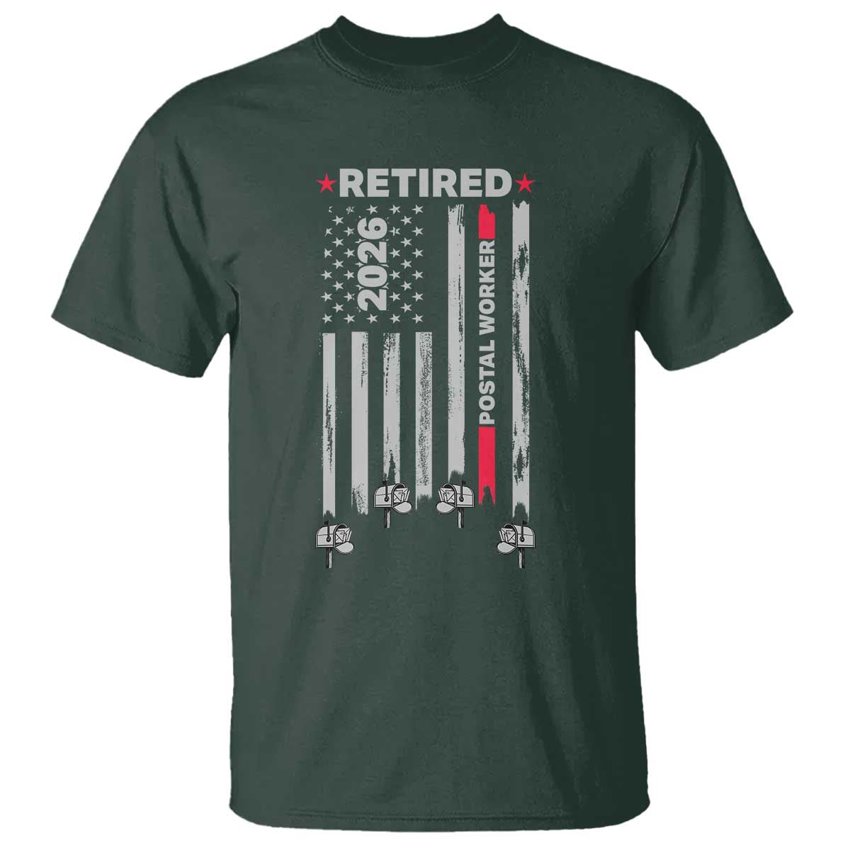 Retired Postal Worker 2026 T Shirt Retro US Flag Mailman Postman Retirement Gifts TS10 Dark Forest Green Print Your Wear