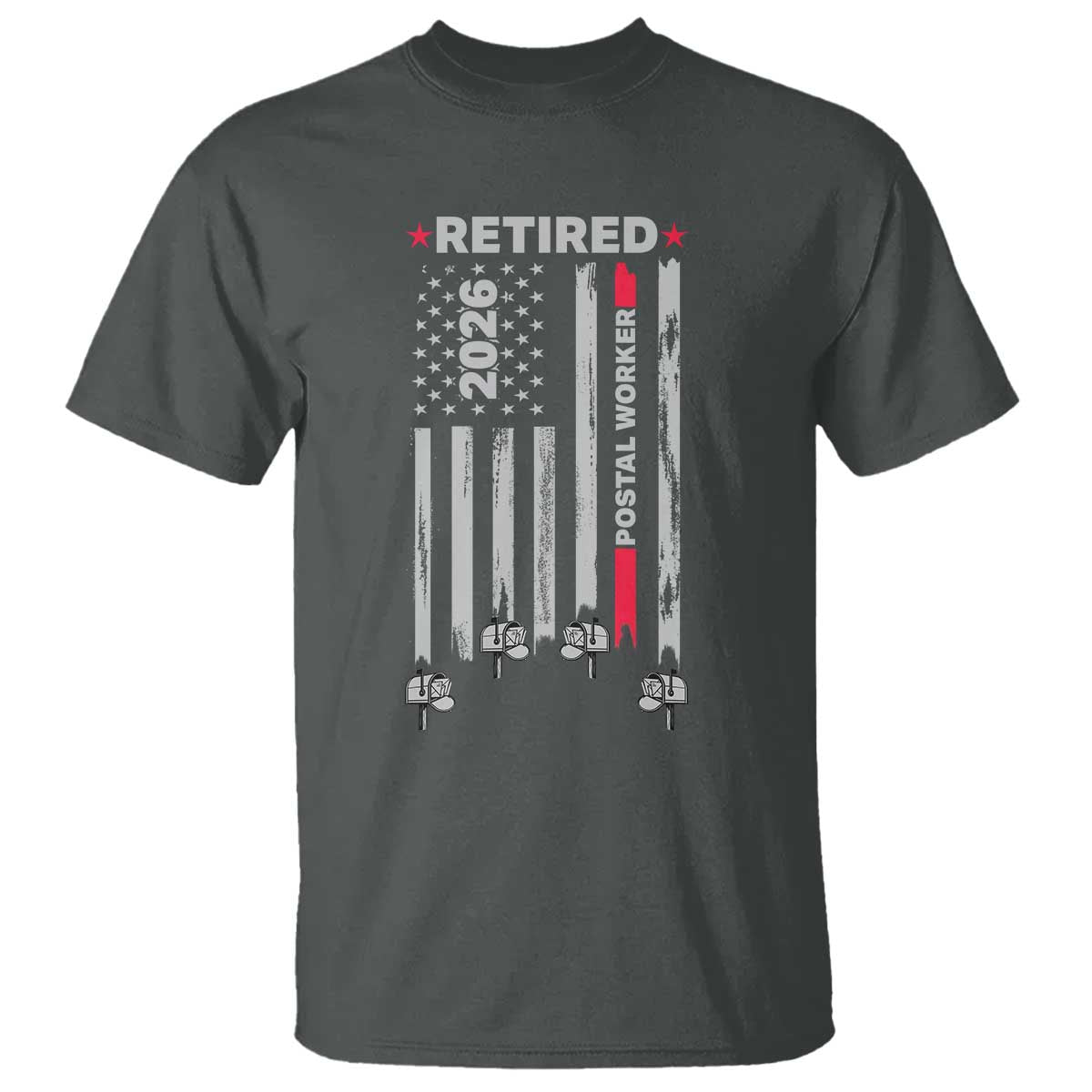 Retired Postal Worker 2026 T Shirt Retro US Flag Mailman Postman Retirement Gifts TS10 Dark Heather Print Your Wear