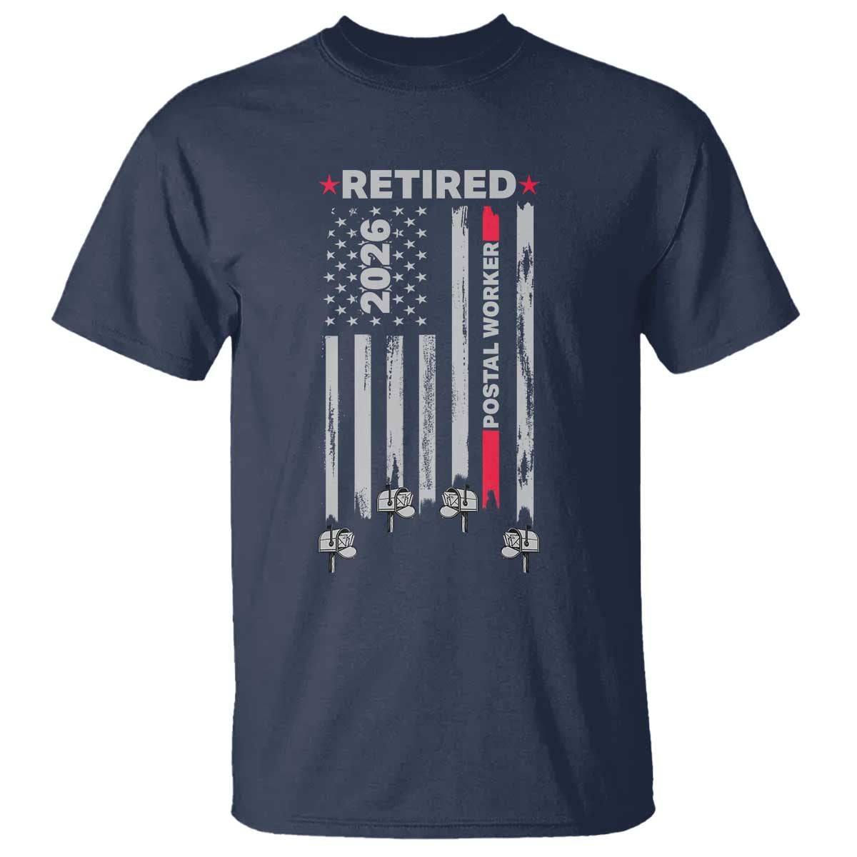 Retired Postal Worker 2026 T Shirt Retro US Flag Mailman Postman Retirement Gifts TS10 Navy Print Your Wear