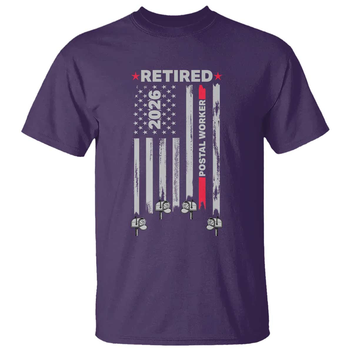 Retired Postal Worker 2026 T Shirt Retro US Flag Mailman Postman Retirement Gifts TS10 Purple Print Your Wear