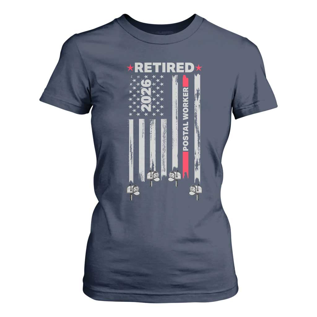 Retired Postal Worker 2026 T Shirt For Women Retro US Flag Mailman Postman Retirement Gifts TS10 Navy Print Your Wear