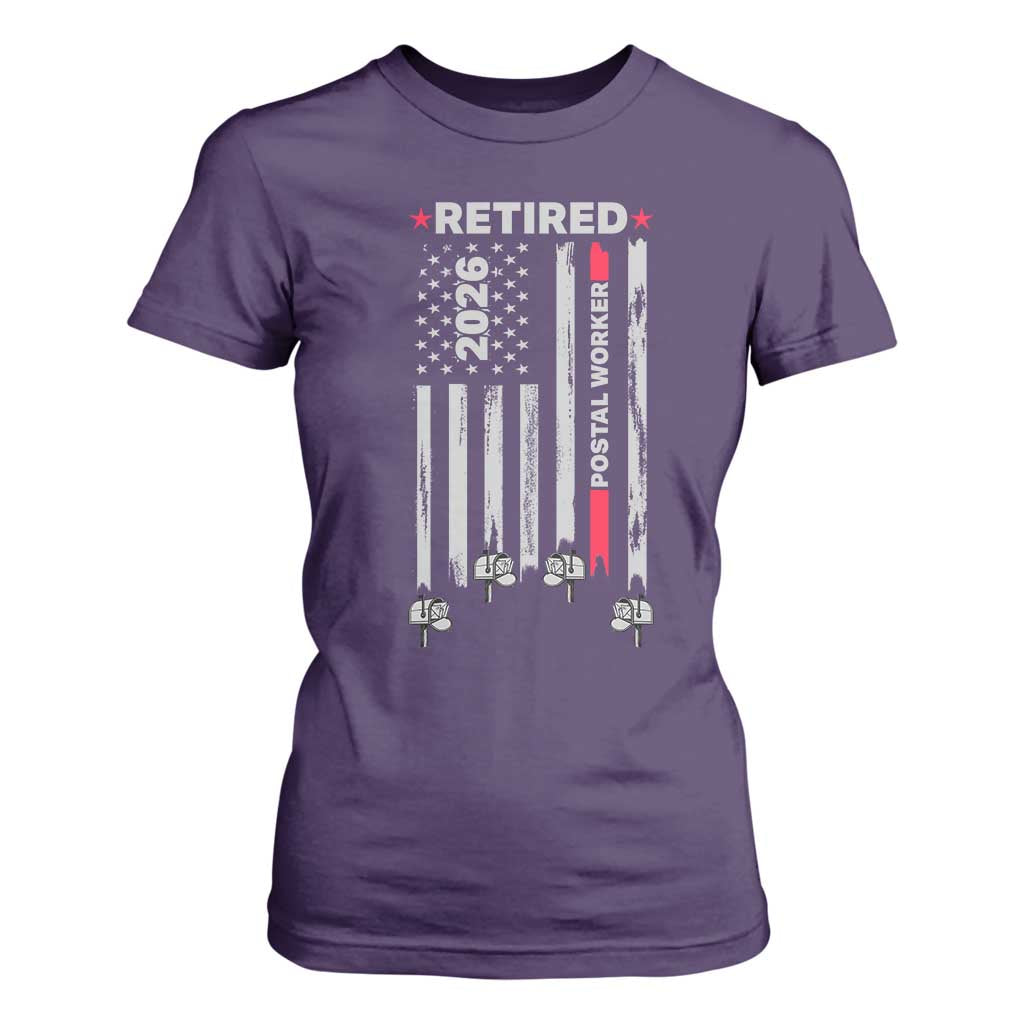 Retired Postal Worker 2026 T Shirt For Women Retro US Flag Mailman Postman Retirement Gifts TS10 Purple Print Your Wear