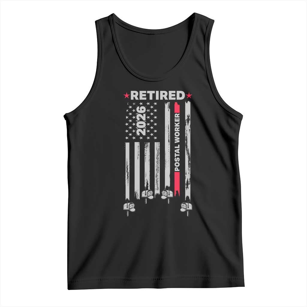 Retired Postal Worker 2026 Tank Top Retro US Flag Mailman Postman Retirement Gifts TS10 Black Print Your Wear
