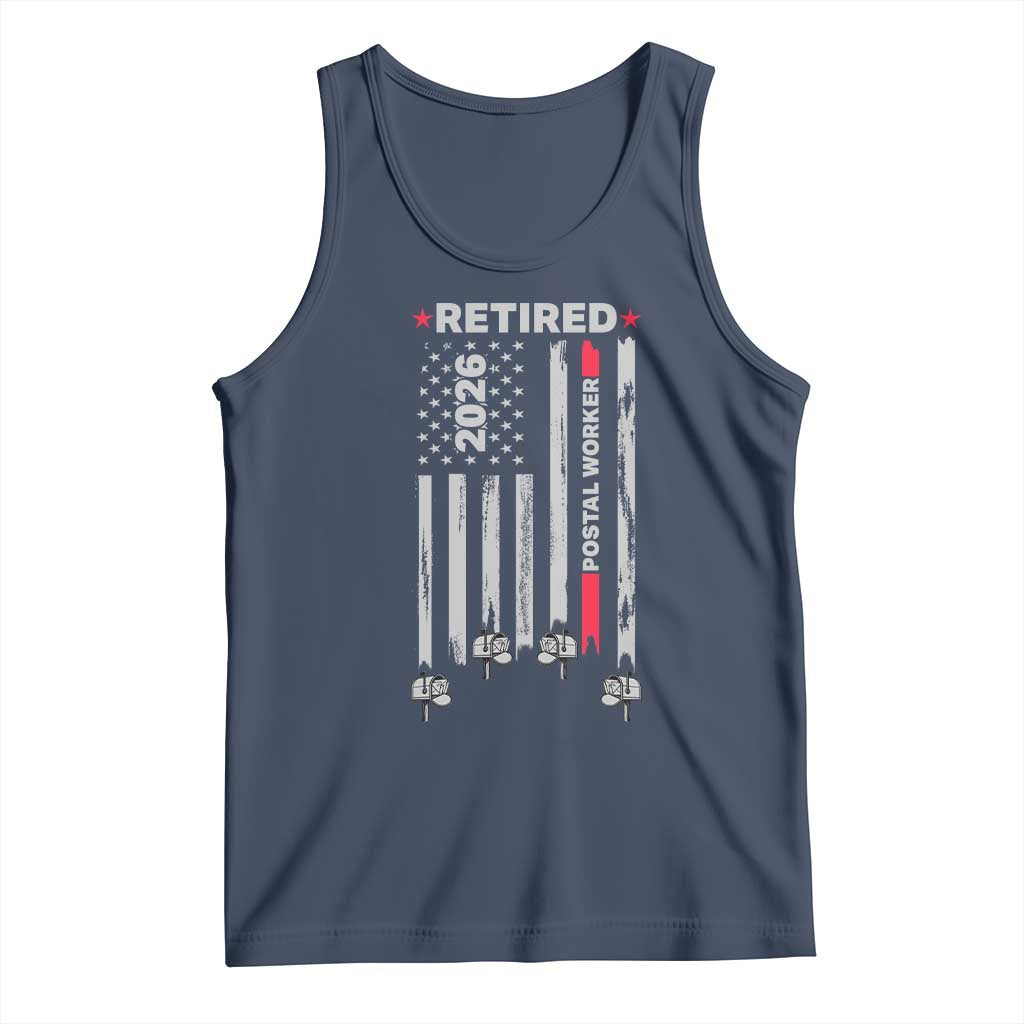 Retired Postal Worker 2026 Tank Top Retro US Flag Mailman Postman Retirement Gifts TS10 Navy Print Your Wear