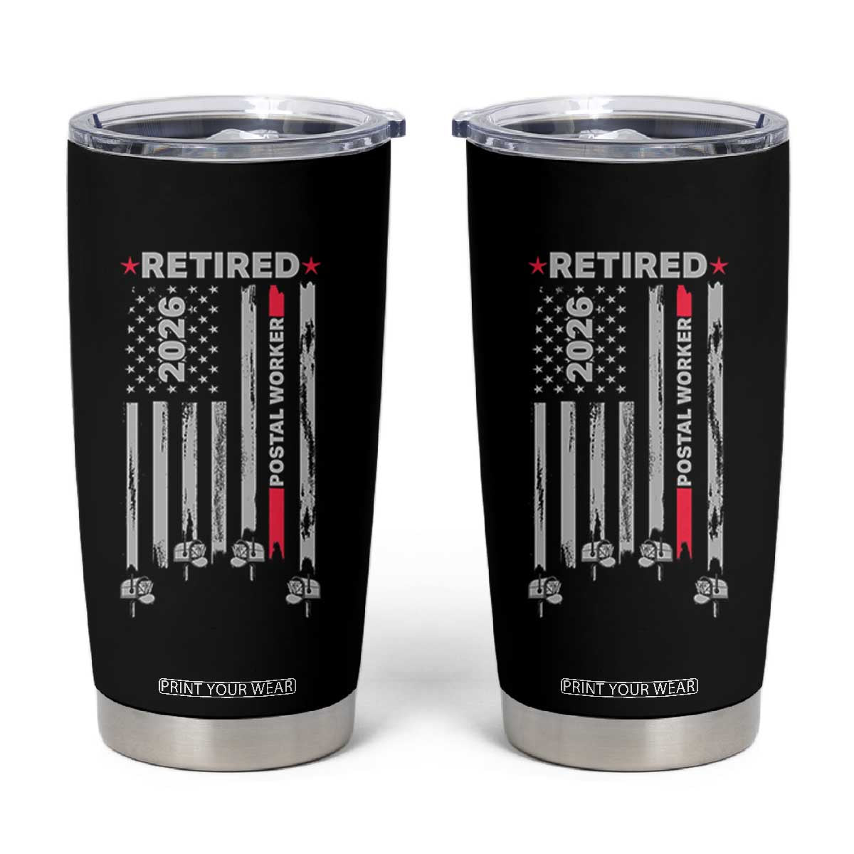Retired Postal Worker 2026 Tumbler Cup Retro US Flag Mailman Postman Retirement Gifts TS10 Black Print Your Wear