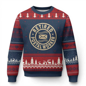 Retired Postal Worker Ugly Christmas Sweater Mailman Postman Vintage Retirement Gifts TS10 Navy Red Print Your Wear