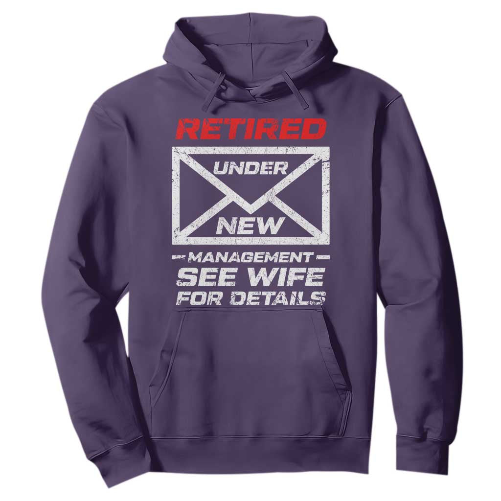 Mens Postal Worker Retirement Hoodie Retired Under New Management Funny Dad Humor TS10 Purple Print Your Wear