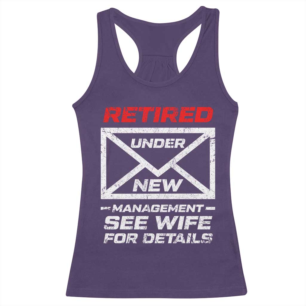 Mens Postal Worker Retirement Racerback Tank Top Retired Under New Management Funny Dad Humor TS10 Purple Print Your Wear