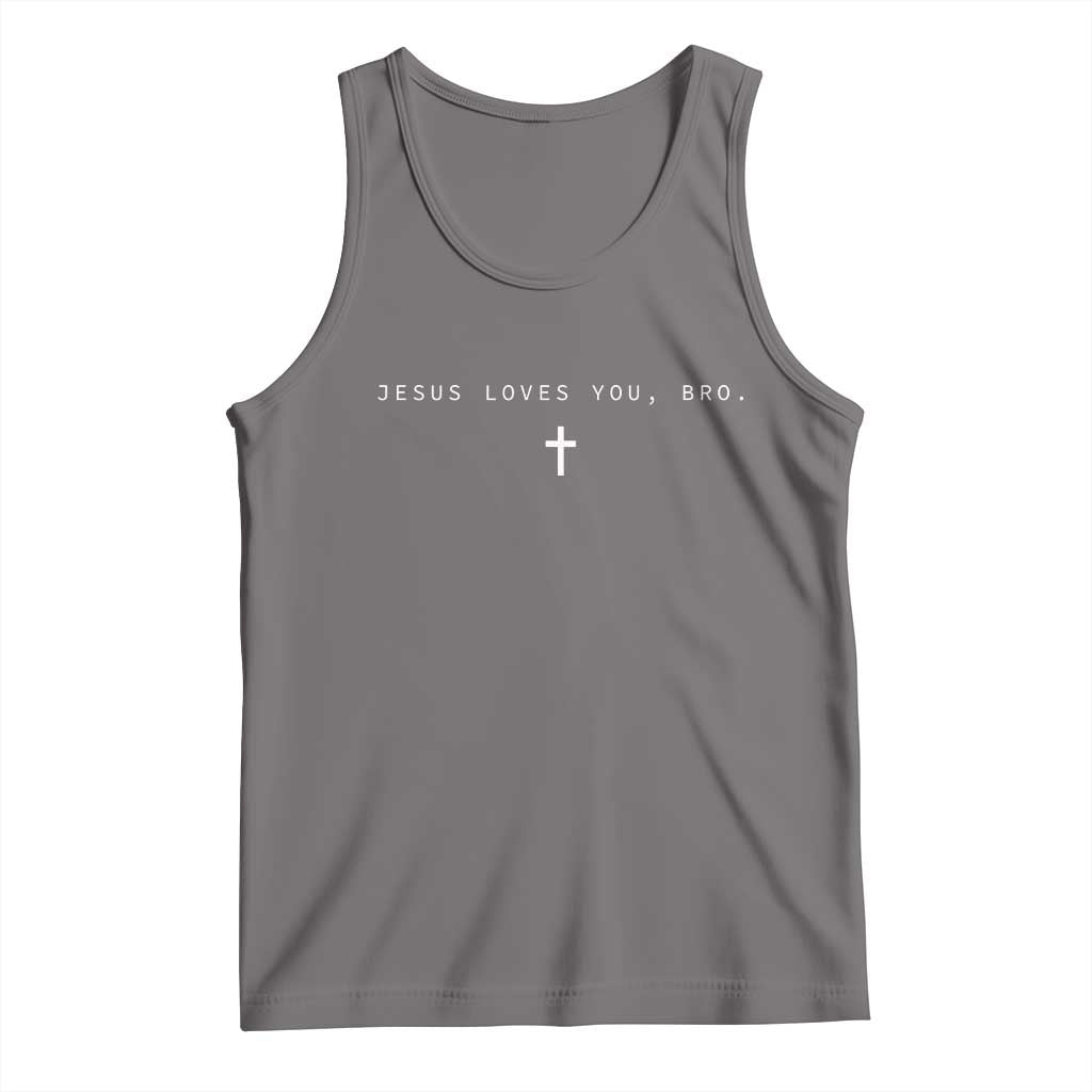 Jesus Loves You Bro Tank Top Cross Subtle Christian Minimal Religious Faith God Believer TS10 Deep Heather Print Your Wear
