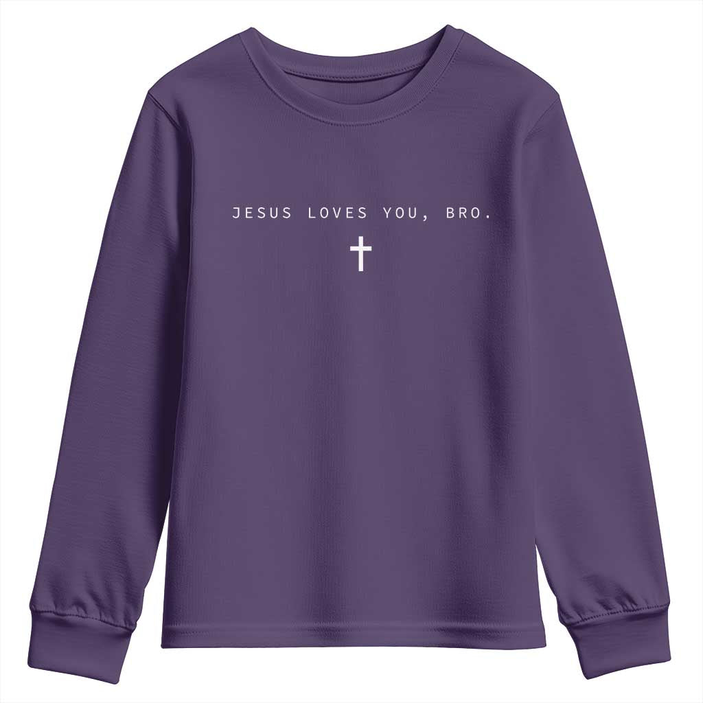 Jesus Loves You Bro Youth Sweatshirt Cross Subtle Christian Minimal Religious Faith God Believer TS10 Purple Print Your Wear