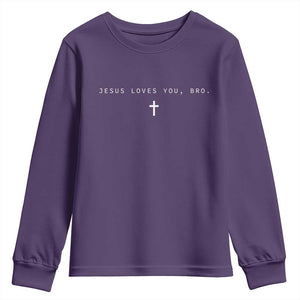 Jesus Loves You Bro Youth Sweatshirt Cross Subtle Christian Minimal Religious Faith God Believer TS10 Purple Print Your Wear