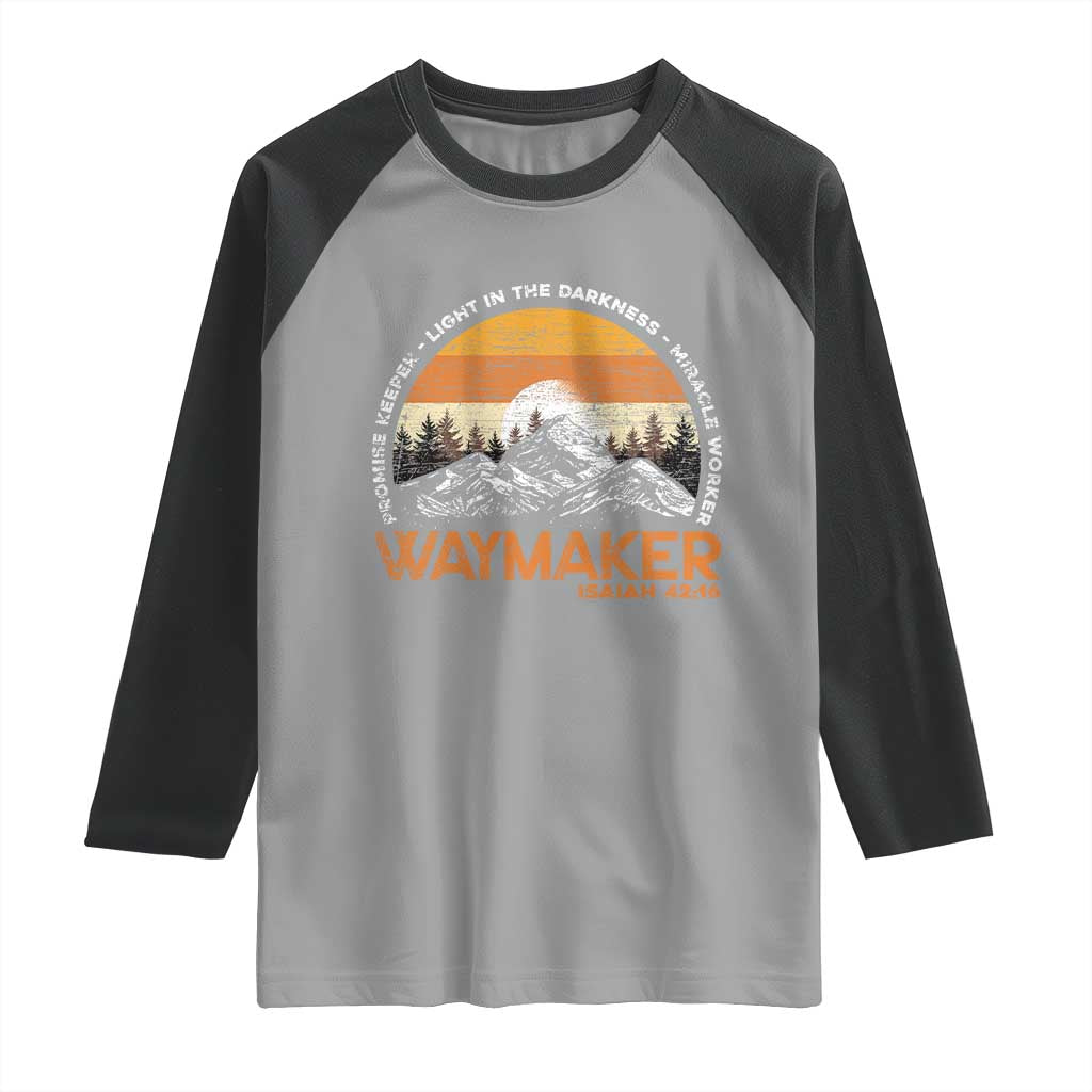 Vintage Christian Raglan Shirt Isaiah 42:16 Waymaker Promise Keeper Miracle Worker TS10 Sport Gray Black Print Your Wear