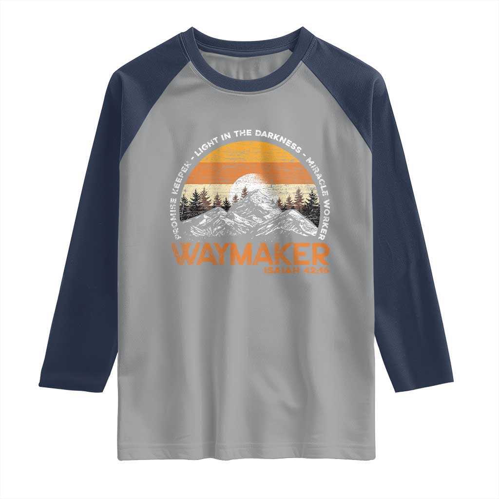 Vintage Christian Raglan Shirt Isaiah 42:16 Waymaker Promise Keeper Miracle Worker TS10 Sport Gray Navy Print Your Wear