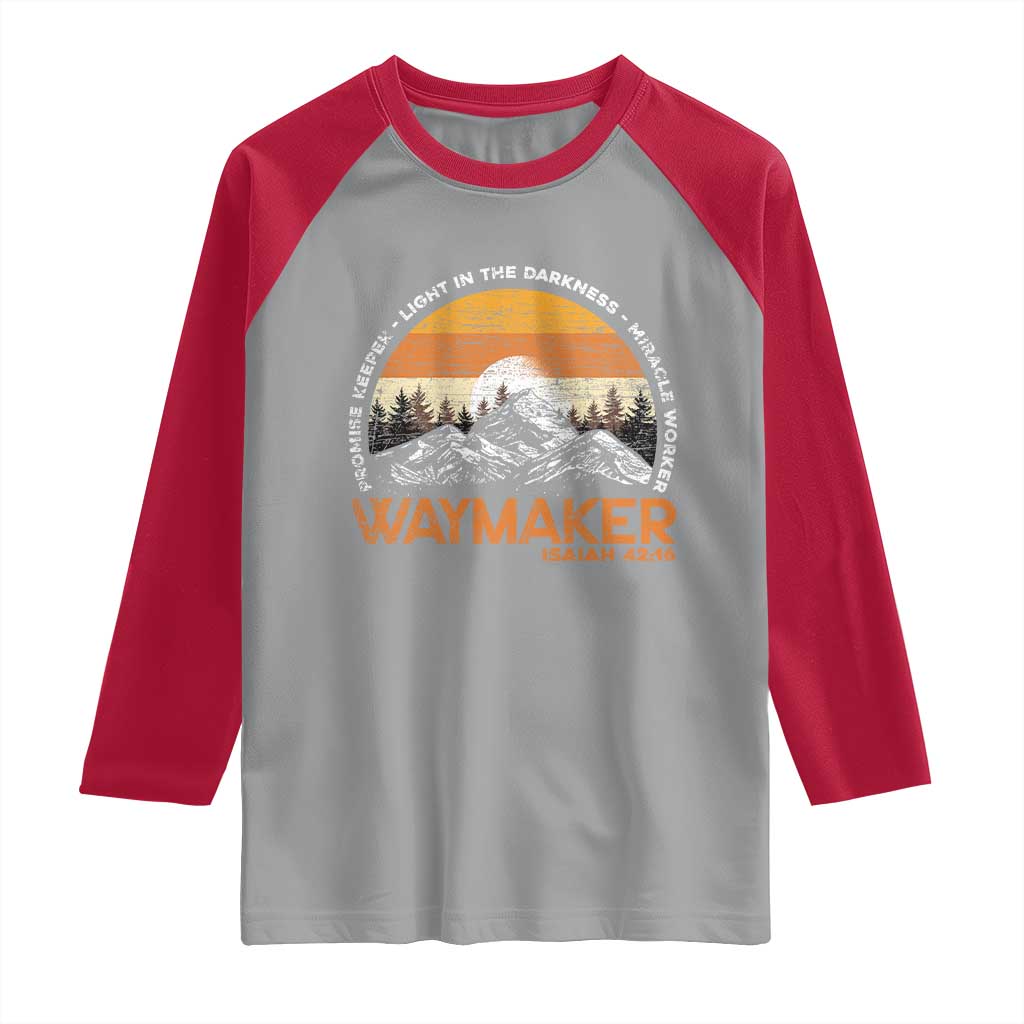 Vintage Christian Raglan Shirt Isaiah 42:16 Waymaker Promise Keeper Miracle Worker TS10 Sport Gray Red Print Your Wear