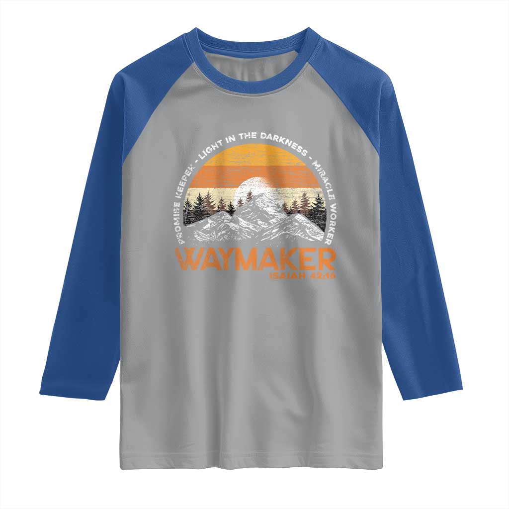 Vintage Christian Raglan Shirt Isaiah 42:16 Waymaker Promise Keeper Miracle Worker TS10 Sport Gray Royal Print Your Wear