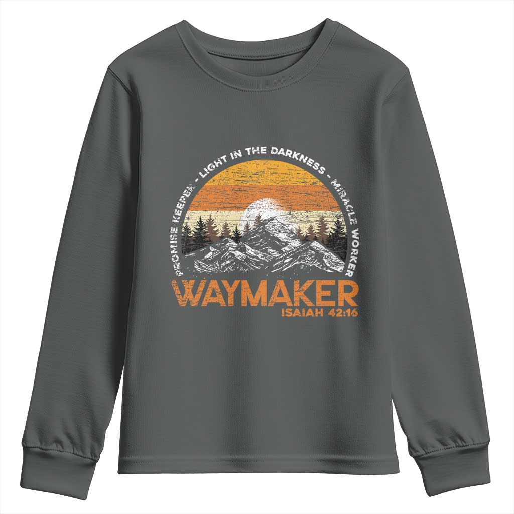 Vintage Christian Youth Sweatshirt Isaiah 42:16 Waymaker Promise Keeper Miracle Worker TS10 Dark Heather Print Your Wear