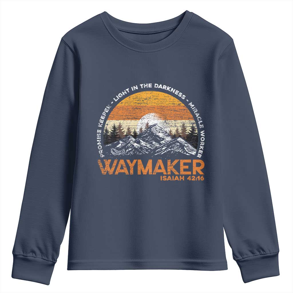 Vintage Christian Youth Sweatshirt Isaiah 42:16 Waymaker Promise Keeper Miracle Worker TS10 Navy Print Your Wear