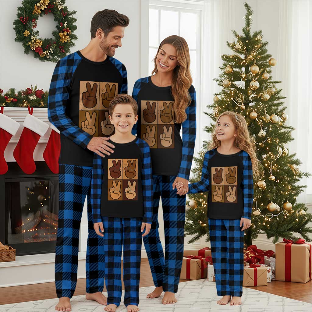 Peace Sign Equality for All Plaid Pajama Set Peace Out V Fingers Hand Equal Rights TS10 Blue Plaid Print Your Wear