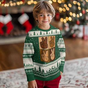 Peace Sign Equality for All Ugly Christmas Sweater Peace Out V Fingers Hand Equal Rights TS10 Forest Green Beige Print Your Wear