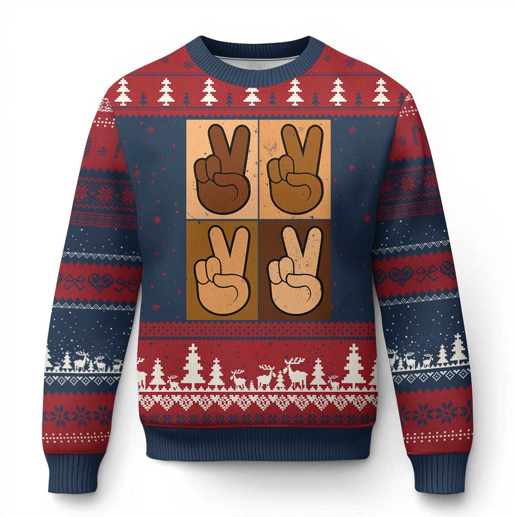 Peace Sign Equality for All Ugly Christmas Sweater Peace Out V Fingers Hand Equal Rights TS10 Navy Red Print Your Wear