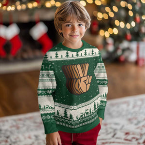 Retro Equality for All Ugly Christmas Sweater Peace Sign V Fingers Skin Tone Hands Vintage TS10 Forest Green Beige Print Your Wear