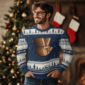 Retro Equality for All Ugly Christmas Sweater Peace Sign V Fingers Skin Tone Hands Vintage TS10 Navy Beige Print Your Wear
