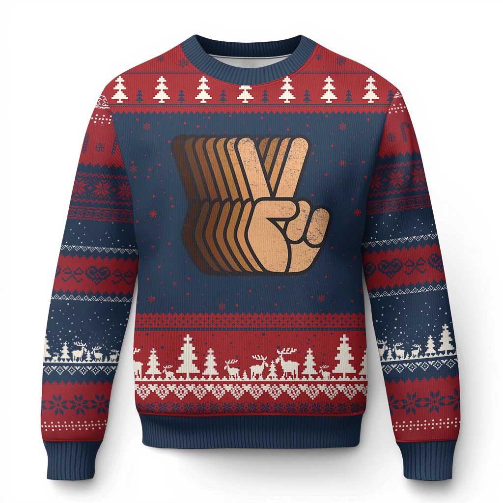 Retro Equality for All Ugly Christmas Sweater Peace Sign V Fingers Skin Tone Hands Vintage TS10 Navy Red Print Your Wear