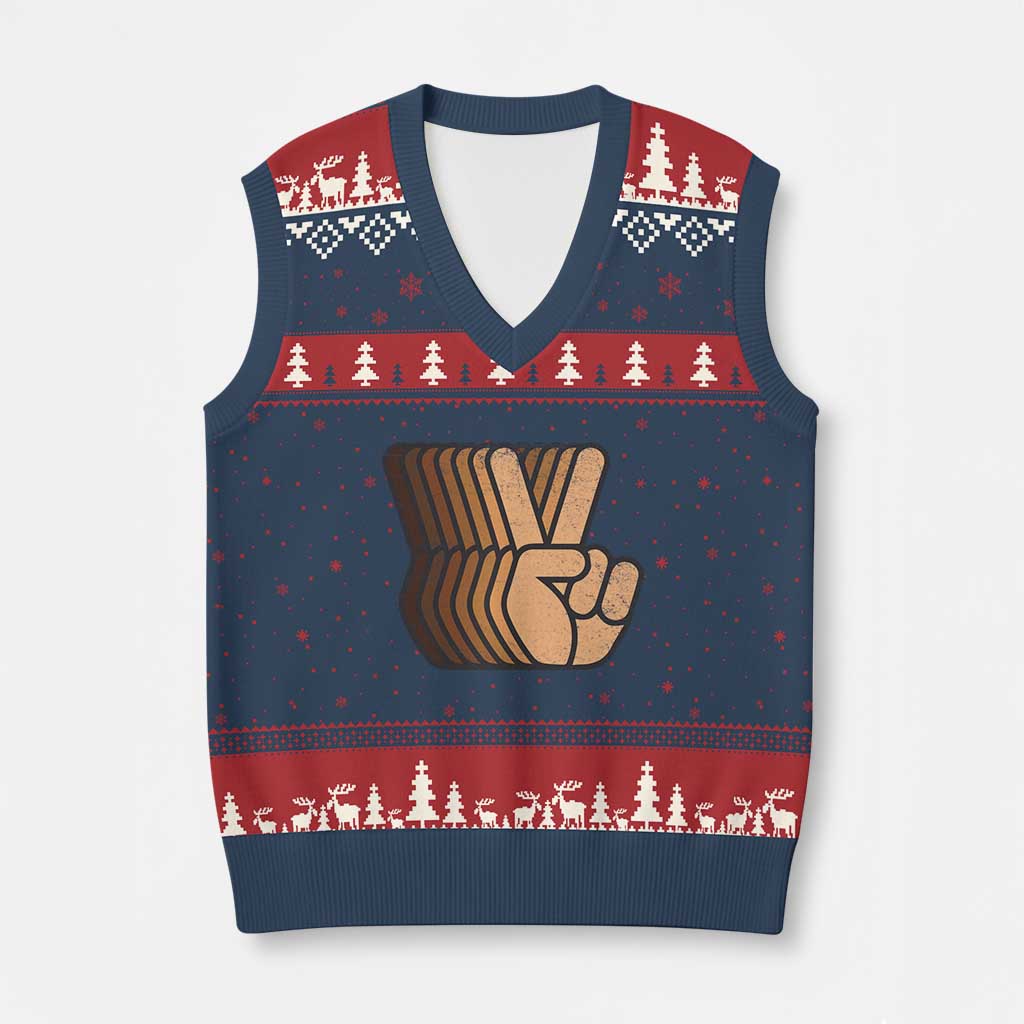 Retro Equality for All V-Neck Knit Sweater Vest Peace Sign V Fingers Skin Tone Hands Vintage TS10 Navy Red Print Your Wear
