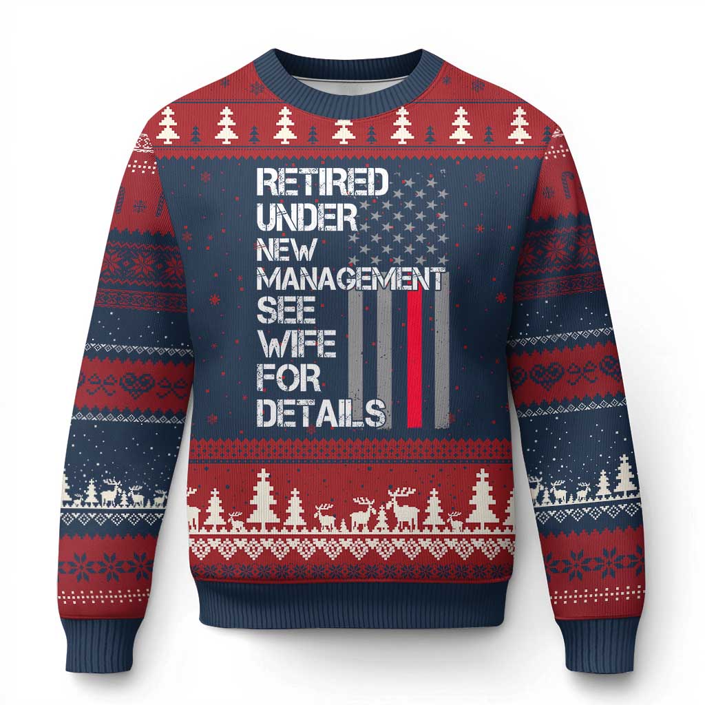 Retirement Gifts For Men Ugly Christmas Sweater Retired Under New Management See Wife Retired Dad TS10 Navy Red Print Your Wear