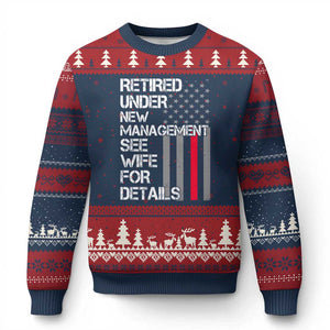 Retirement Gifts For Men Ugly Christmas Sweater Retired Under New Management See Wife Retired Dad TS10 Navy Red Print Your Wear