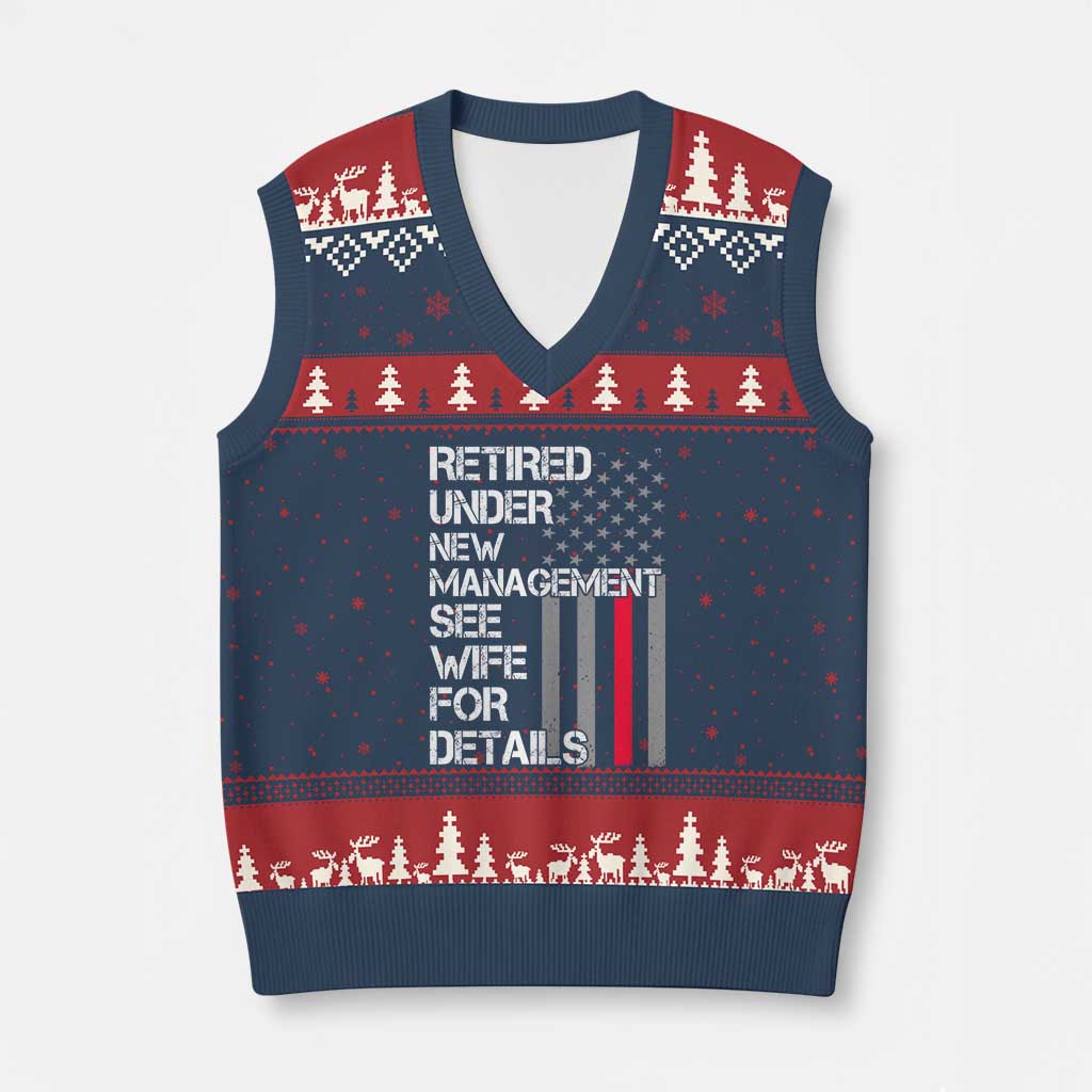 Retirement Gifts For Men V-Neck Knit Sweater Vest Retired Under New Management See Wife Retired Dad TS10 Navy Red Print Your Wear