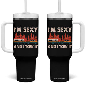 Funny Camping RV Tumbler With Handle Im Sexy And I Tow It Vintage Camper Truck TS10 One Size: 40 oz Black Print Your Wear