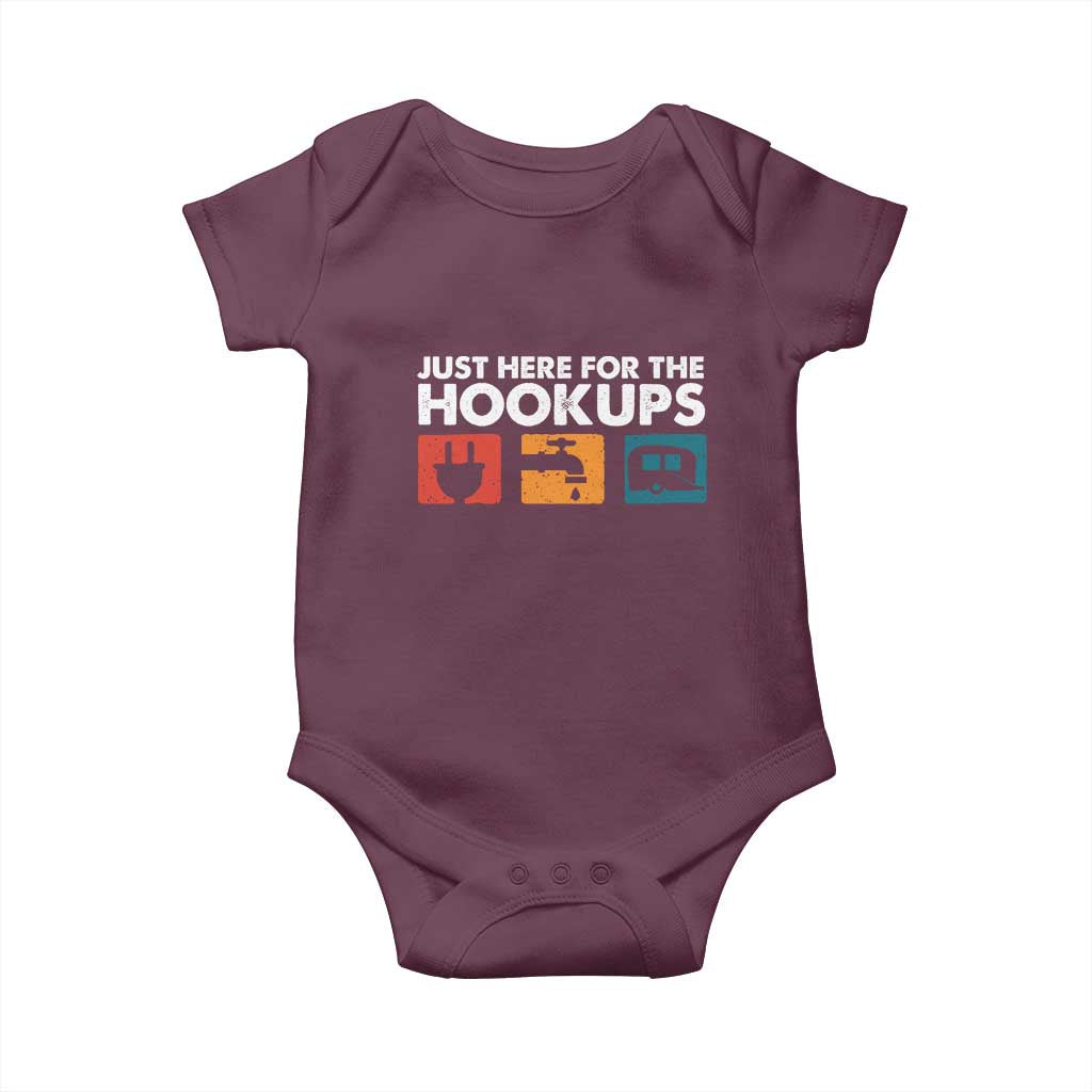 Camping RV Baby Onesie Funny Just Here for The Hookups Caravan Motorhome TS10 Maroon Print Your Wear